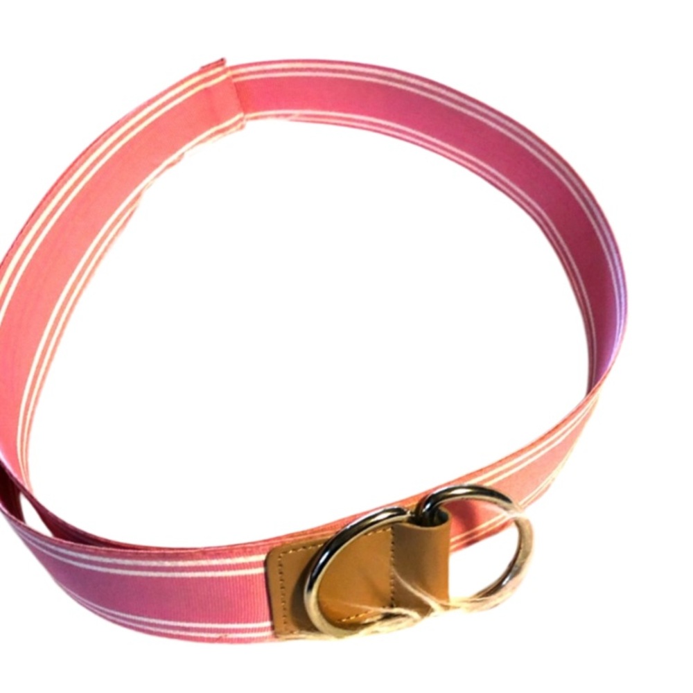 Pink and Tan Belt with Double D Ring Buckle like New